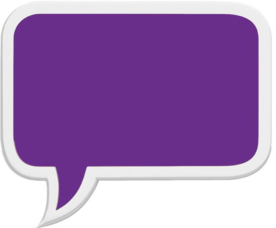 A purple speech bubble on a white background. Description generated by AI