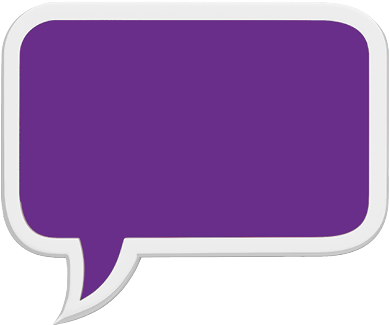 A purple speech bubble on a white background. Description generated by AI