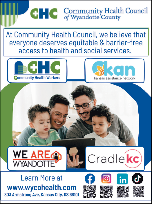 A flyer for the Wyandotte County Community Health Council. Description generated by AI
