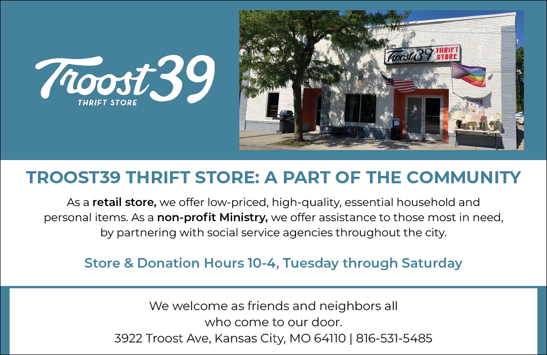 A flyer for a thrift store. Description generated by AI