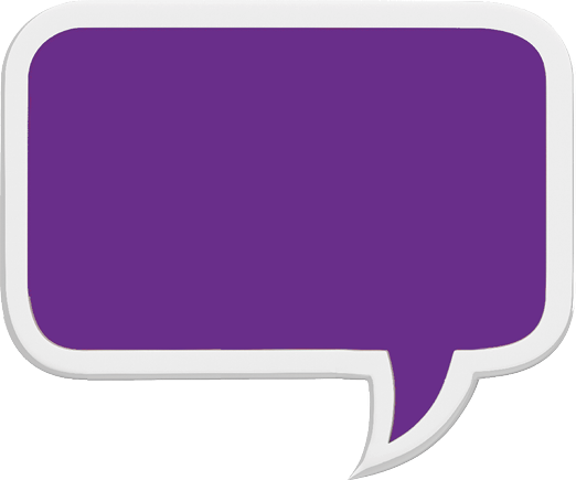 A purple speech bubble with a white outline. Description generated by AI