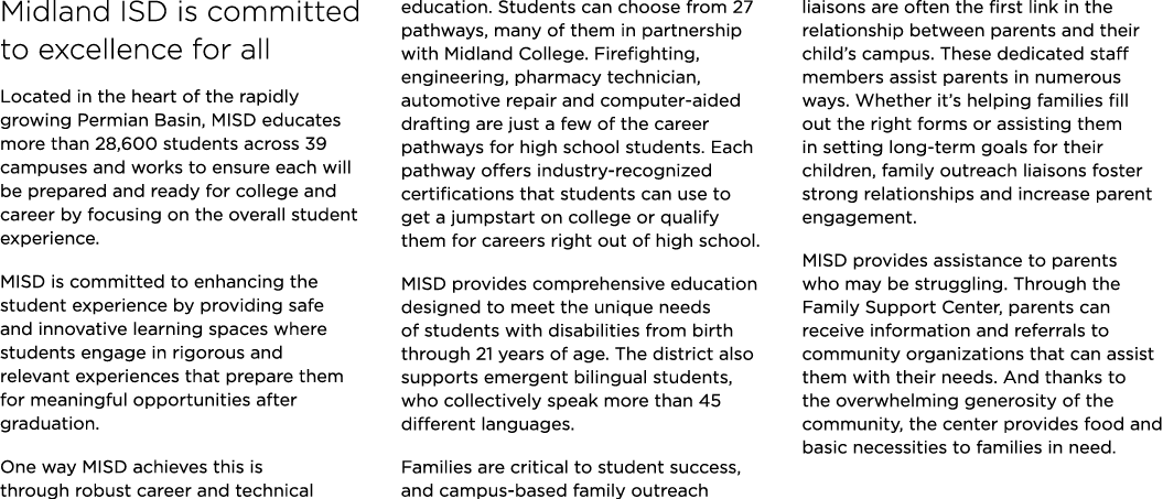 Midland ISD is committed to excellence for all Located in the heart of the rapidly growing Permian Basin, MISD educat...