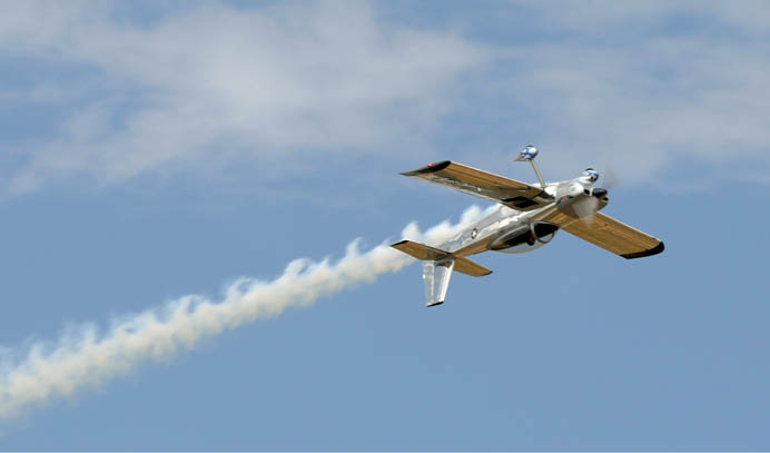 Joe Shetterly pilots an RV-8 inverted over the crowd during the 27th Annual High Sky Wing AirSho on Sept. 16, 2017, at Midland International Airport. James Durbin/Reporter-Telegram