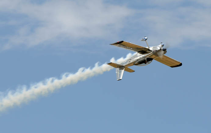 Joe Shetterly pilots an RV-8 inverted over the crowd during the 27th Annual High Sky Wing AirSho on Sept. 16, 2017, at Midland International Airport. James Durbin/Reporter-Telegram