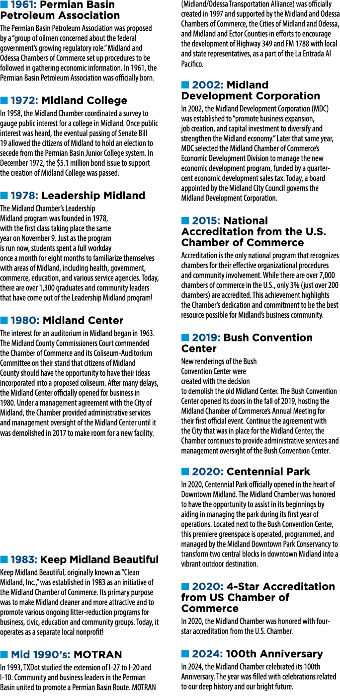 ■ 1961: Permian Basin Petroleum Association The Permian Basin Petroleum Association was proposed by a “group of oilme...