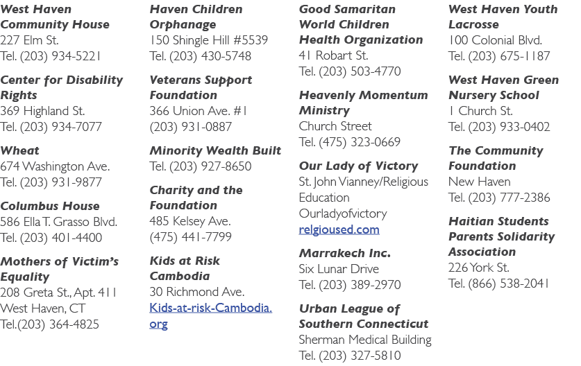 West Haven Community House 227 Elm St. Tel. (203) 934 5221 Center for Disability Rights 369 Highland St. Tel. (203) 9...