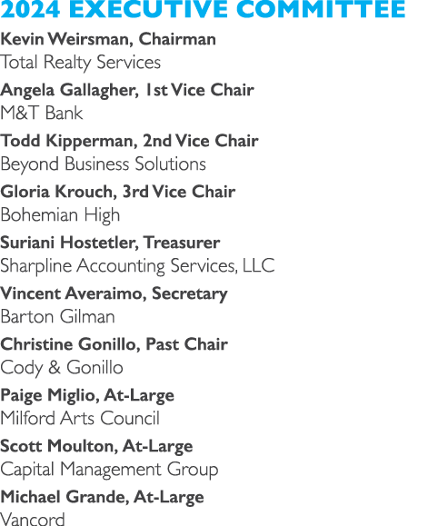 2024 Executive Committee Kevin Weirsman, Chairman Total Realty Services Angela Gallagher, 1st Vice Chair M&T Bank Tod...