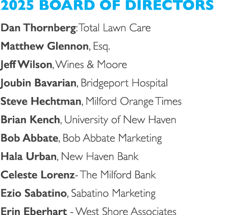2025 Board of Directors Dan Thornberg: Total Lawn Care Matthew Glennon, Esq. Jeff Wilson, Wines & Moore Joubin Bavari...