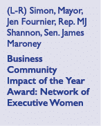 (L R) Simon, Mayor, Jen Fournier, Rep. MJ Shannon, Sen. James Maroney Business Community Impact of the Year Award: Ne...