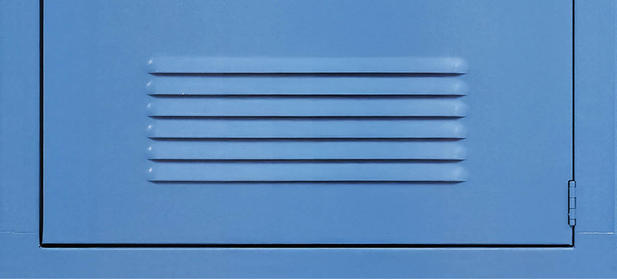 close up on blue lockers in the school