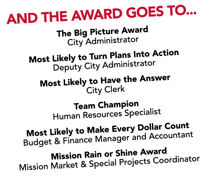 And the Award goes to... The Big Picture Award City Administrator Most Likely to Turn Plans Into Action Deputy City A...