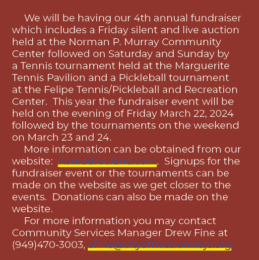 We will be having our 4th annual fundraiser which includes a Friday silent and live auction held at the Norman P. Mur...