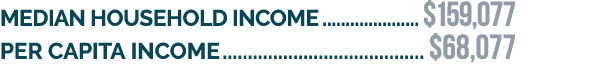 Median household income $159,077 Per capita income $68,077