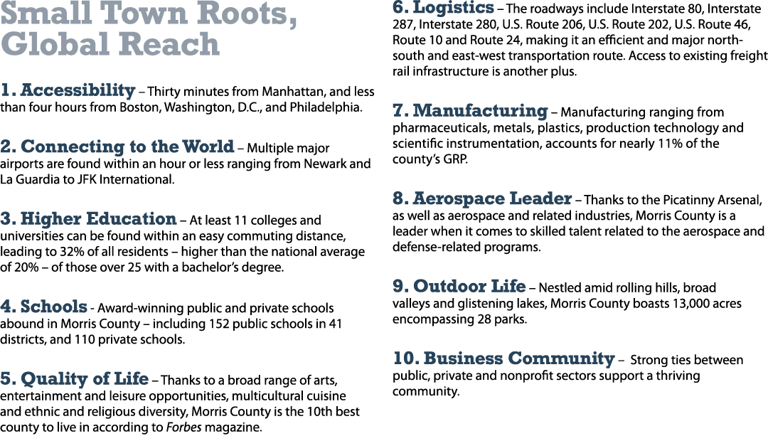 Small Town Roots, Global Reach 1. Accessibility – Thirty minutes from Manhattan, and less than four hours from Boston...