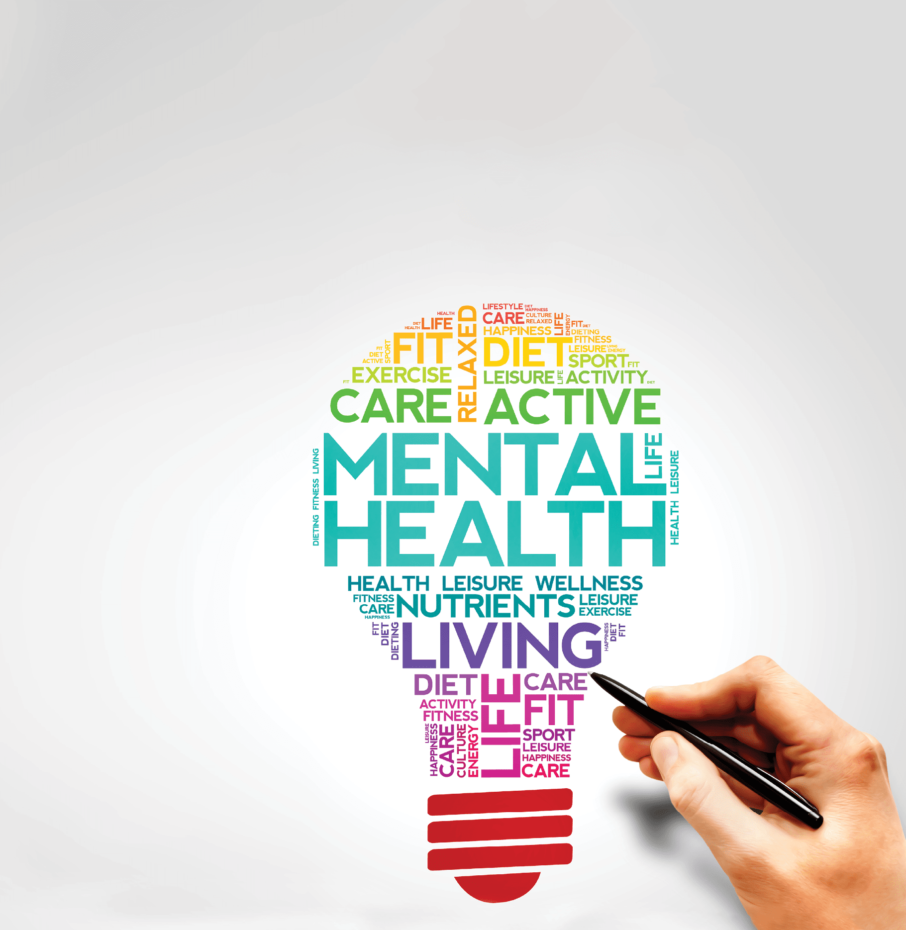 Mental health bulb word cloud, health concept