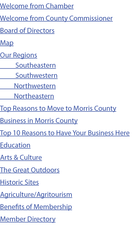 Welcome from Chamber Welcome from County Commissioner Board of Directors Map Our Regions      Southeastern      South   