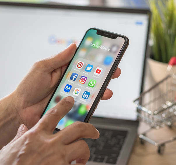 BANGKOK, THAILAND- March 17, 2017: Social media app multi-channel icons on iphone X touchscreen mobile computer cross-channel internet application technology for shopping lifestyle in digital 4 0 age