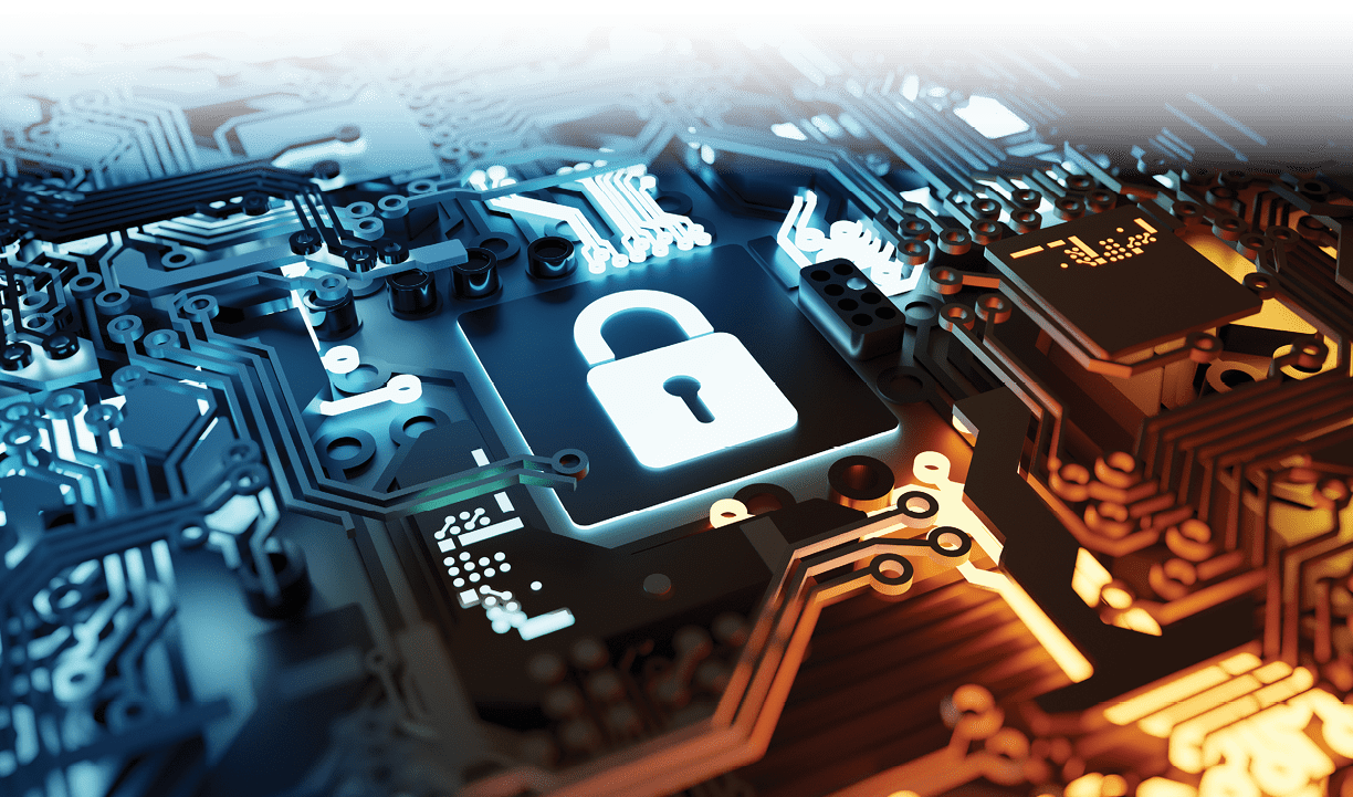 Digital cloud and network security. 3D computer hardware illustration.