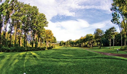 An Exterior View of the 9th Teebox and fairway at Flanders Valley Golf Course.