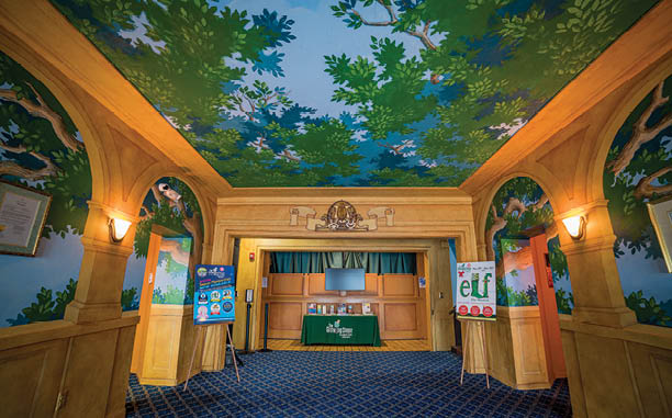 Interior view of the lobby and ceiling.