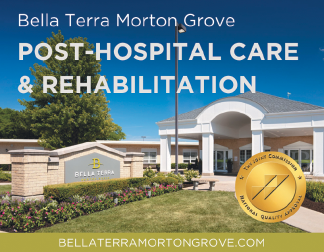 A building with a sign that says “Bella Terra Morton Grove". Description generated by AI