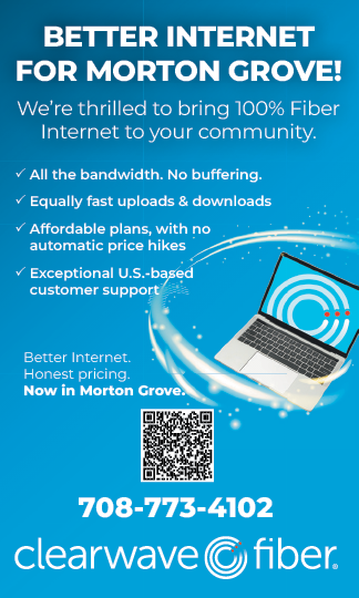 A sign advertising better internet for Morton Grove. Description generated by AI