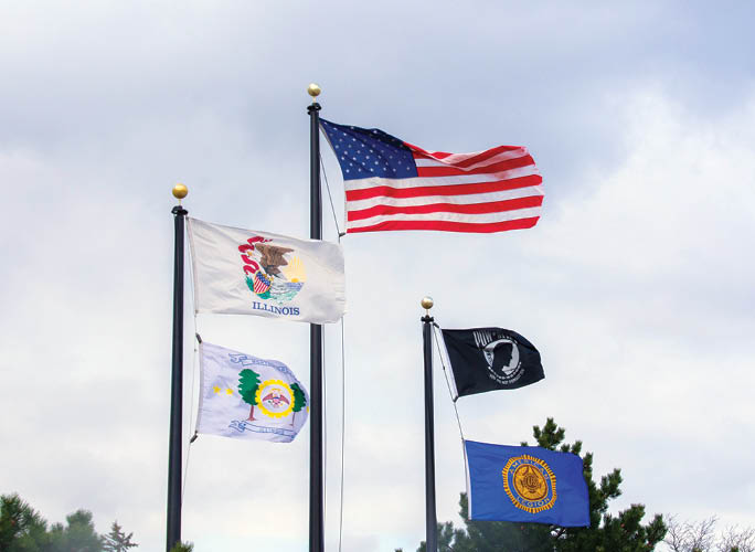 MG Chamber of Commerce Community Guide pics 2016  postcard   United States Flag and flags of the American Legion, Pow/Mia, the State of Illinois, and Morton Grove