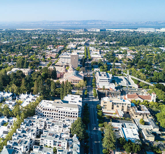 Drone view of downtown Mountain View in California