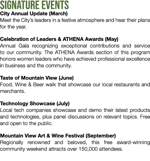 Signature Events City Annual Update (March) Meet the City’s leaders in a festive atmosphere and hear their plans for ...