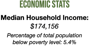 Economic Stats Median Household Income: $174,156 Percentage of total population below poverty level: 5.4%