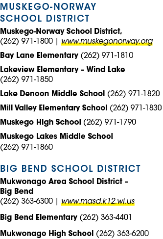 MUSKEGO NORWAY SCHOOL DISTRICT Muskego Norway School District, (262) 971‑1800 | www.muskegonorway.org Bay Lane Elemen...