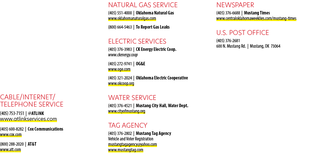 Cable/Internet/ Telephone Service (405) 753‑7151 | @AtLink www.atlinkservices.com (405) 600‑8282 | Cox Communications...