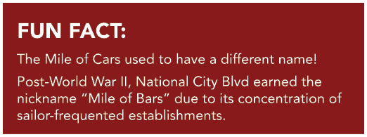 FUN FACT: The Mile of Cars used to have a different name! Post World War II, National City Blvd earned the nickname “...