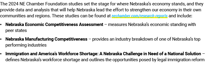 The 2024 NE Chamber Foundation studies set the stage for where Nebraska’s economy stands, and they provide data and a...