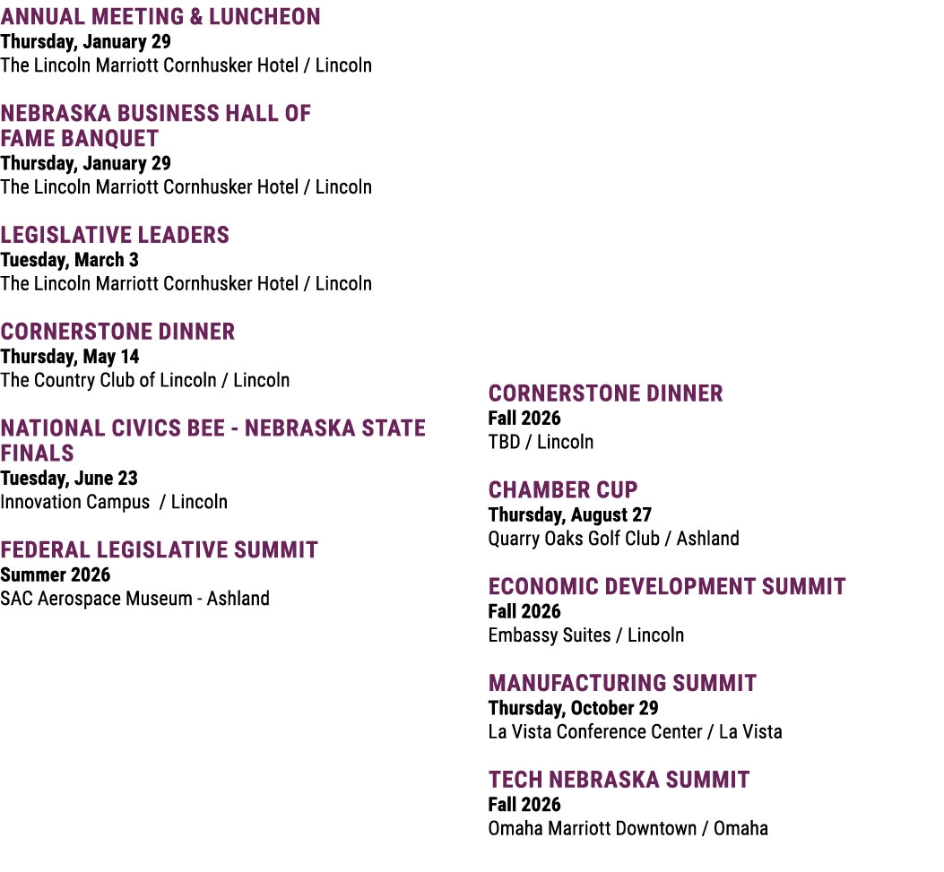 Annual Meeting & Luncheon Thursday, January 29 The Lincoln Marriott Cornhusker Hotel / Lincoln Nebraska Business Hall...