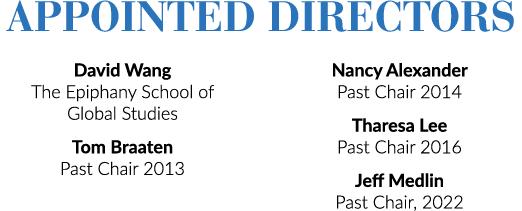 APPOINTED DIRECTORS David Wang The Epiphany School of Global Studies Tom Braaten Past Chair 2013 Nancy Alexander Past...