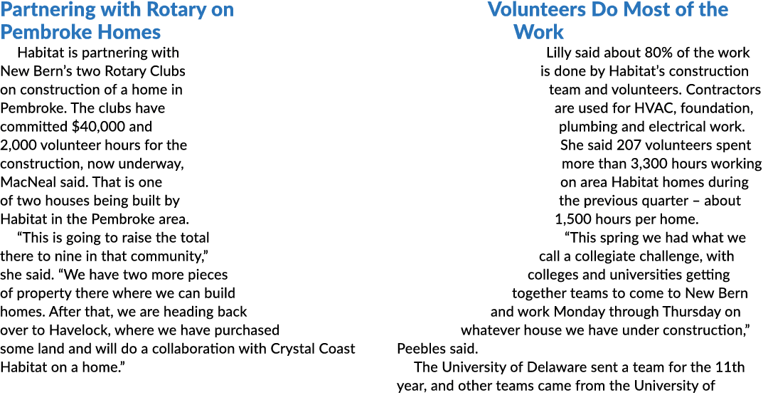 Partnering with Rotary on Pembroke Homes Habitat is partnering with New Bern’s two Rotary Clubs on construction of a ...