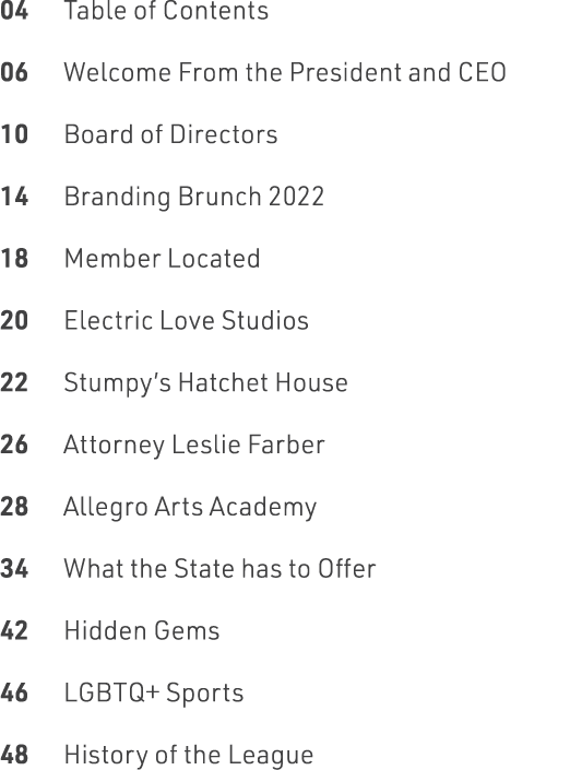 04 Table of Contents 06 Welcome From the President and CEO 10 Board of Directors 14 Branding Brunch 2022 18 Member Lo...