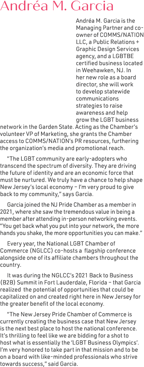 Andr a M. Garcia Andr a M. Garcia is the Managing Partner and co owner of COMMS/NATION LLC, a Public Relations + Grap...