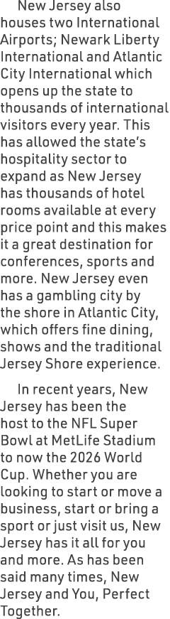 New Jersey also houses two International Airports; Newark Liberty International and Atlantic City International which...