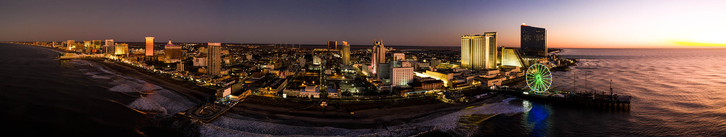 Picture shows a drone view on the Atlantic City Skyline