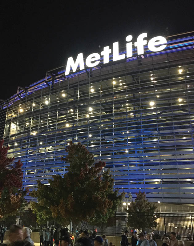 EAST RUTHERFORD, NEW JERSEY - OCTOBER 22 , 2017: MetLife Stadium exterior view at night NX - home for New York Giants and Jets. Eli Manning, Odell Beckham Jr. play here.