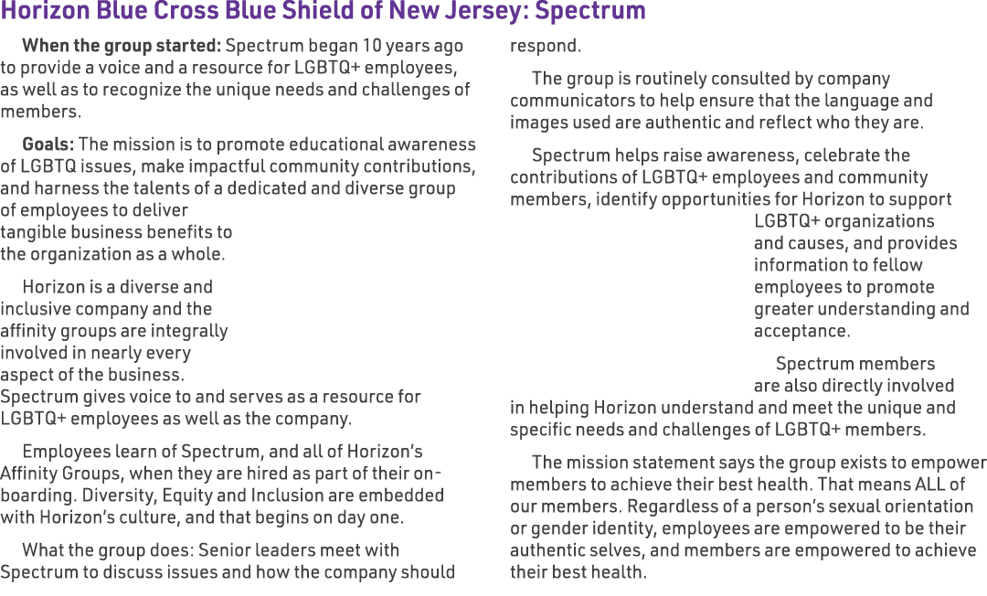 Horizon Blue Cross Blue Shield of New Jersey: Spectrum When the group started: Spectrum began 10 years ago to provide...