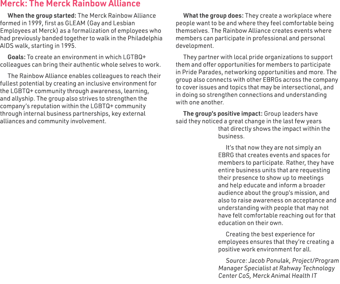 Merck: The Merck Rainbow Alliance When the group started: The Merck Rainbow Alliance formed in 1999, first as GLEAM (...