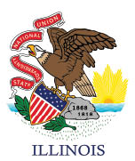 Flag of Illinois state, vector illustration. Coat of arms of Illinois state, high-quality hand-drawn illustration.