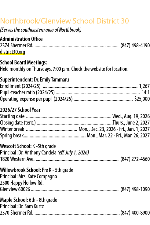 Northbrook/Glenview School District 30 (Serves the southeastern area of Northbrook) Administration Office 2374 Sherme...
