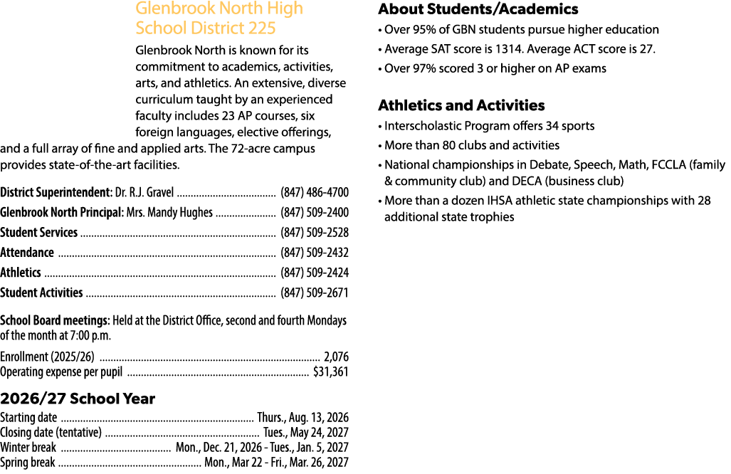 Glenbrook North High School District 225 Glenbrook North is known for its commitment to academics, activities, arts, ...