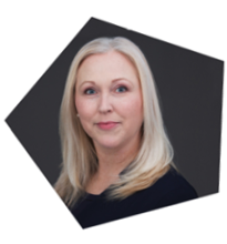 A woman with blonde hair and blue eyes is wearing a black shirt. AI generated content