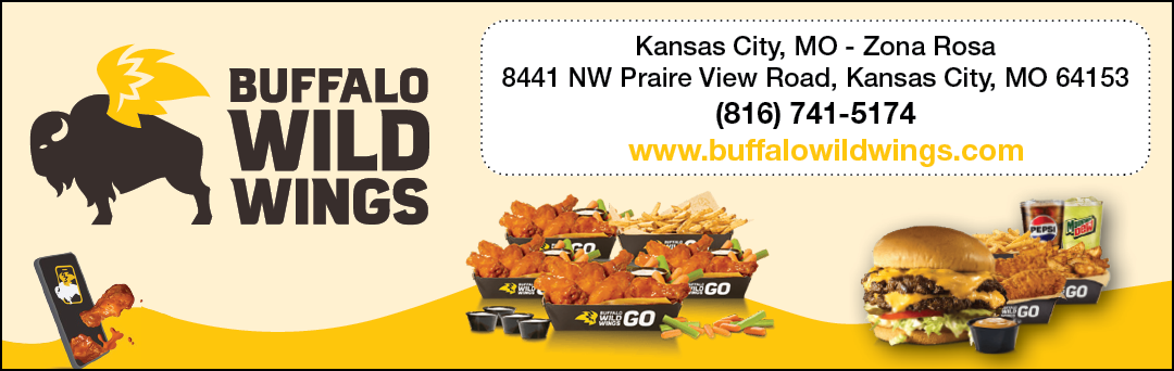 A yellow sign advertises Buffalo Wild Wings in Kansas City, Missouri. AI generated content