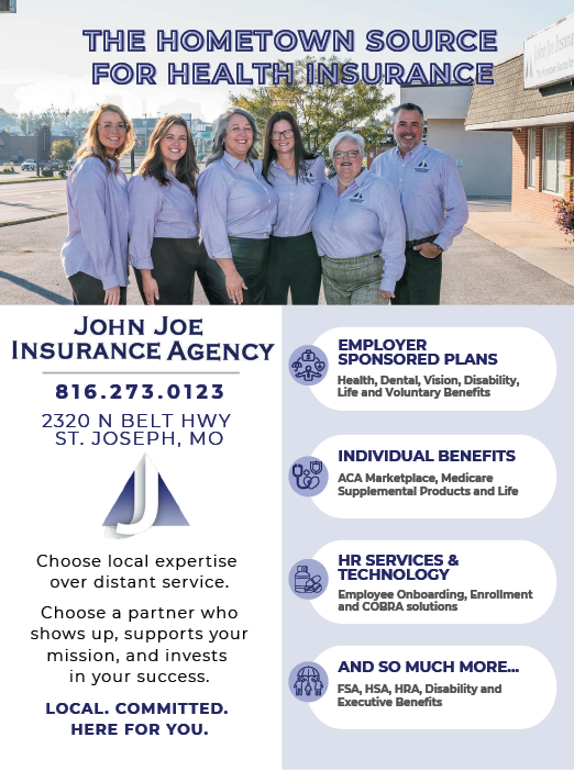 A group of five women pose for a photo in front of John Joe Insurance Agency. AI generated content